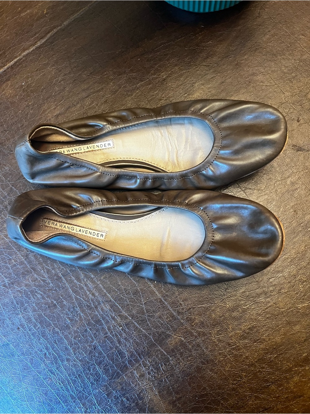 Vera Wang Lavender  Brown Leather Ballet Flats
